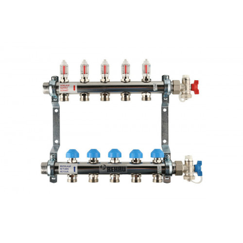 Коллекторная группа REHAU HKV-D на 4 выхода (12080411002) 1"x3/4"ЕК из нержавеющей стали с регулирующими и термостатическими вентилями и расходомерами 12080411002