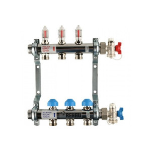 Коллекторная группа REHAU HKV-D на 3 выхода (12080311002) 1"x3/4"ЕК из нержавеющей стали с регулирующими и термостатическими вентилями и расходомерами 12080311002