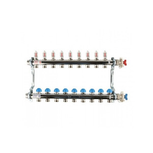Коллекторная группа REHAU HKV-D на 9 выходов (12080911002) 1"x3/4"ЕК из нержавеющей стали с регулирующими и термостатическими вентилями и расходомерами 12080911002